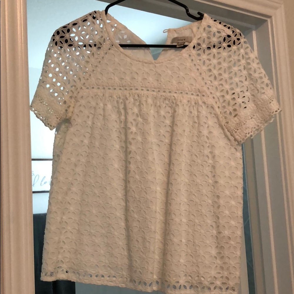 J. Crew Lace/Eyelet Blouse, White